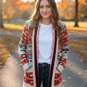 Pink Blush Women's Multicolor Patterned Sweater cardigan Aztec cottagecore med